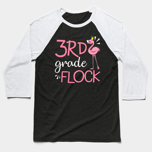 Flamingo Back To School 3rd Third Grade Flock Baseball T-Shirt by Elliottda